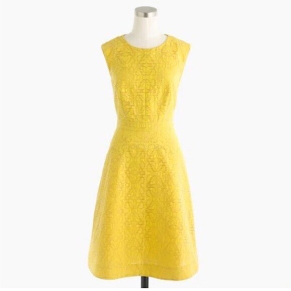 NWT J Crew Yellow Textured Eyelet Jacquard Dress Sz 00 - Picture 2 of 10